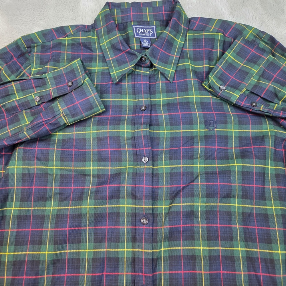 Chaps Classics Plaid Button Down Shirt Womens XL Green Navy Red Cotton
